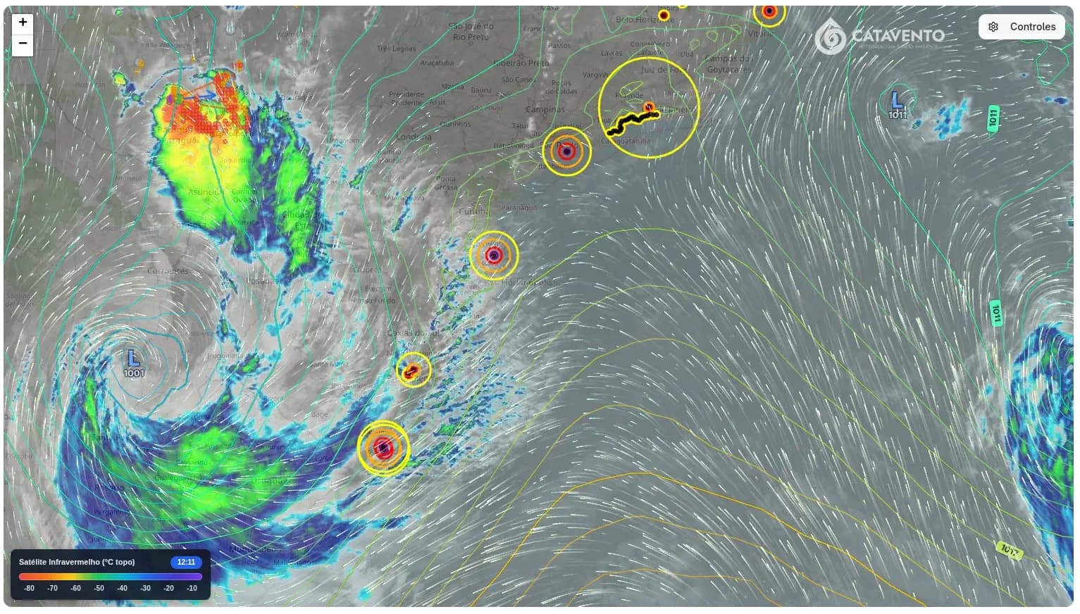 Infravermelho + Raios + Vento + Isóbaras